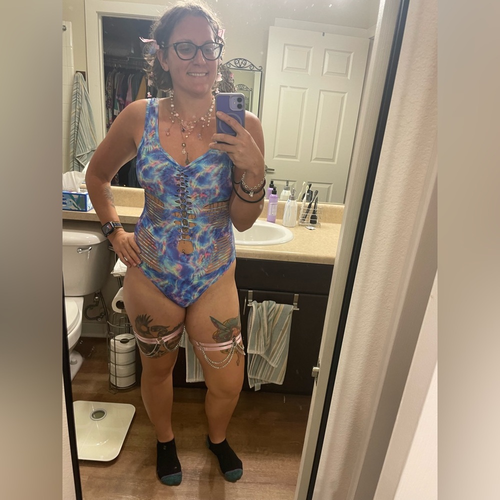 iHeartRaves Blue Floral One Piece bodysuit rave outfit